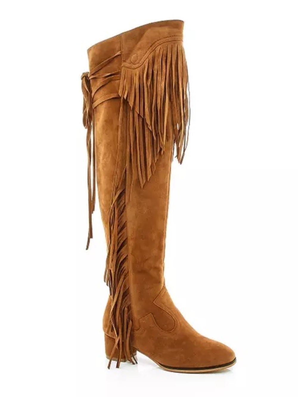 ZARA Festival Fringe Over-the-Knee Suede Boots - Tan - Picture 2 of 12